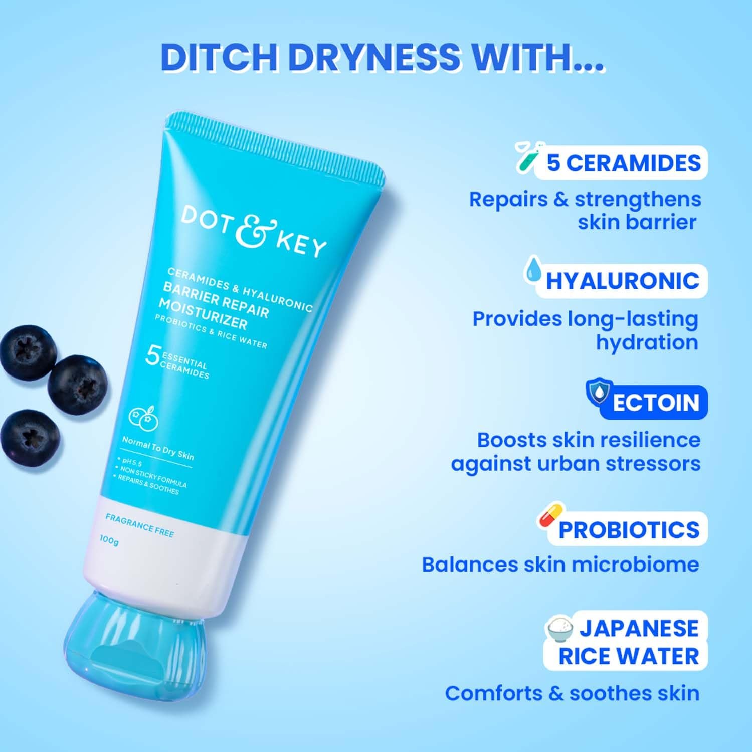 Dot & Key Barrier Repair Moisturizer For Normal, Dry, Combination & Sensitive Skin | 120 Hrs Moisturization, With 5 Ceramides & Hyaluronic - Image 2