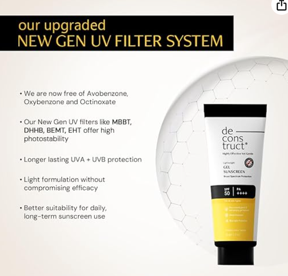 Deconstruct Gel Sunscreen for Oily skin SPF 50 PA++++ |100% Photostable Sunscreen - Image 2